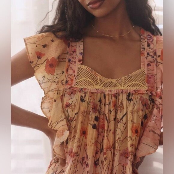 NWT Size S - Anthropologie 100% Cotton Floral Mini Dress (Adjustable armpit tie) - Picture 5 of 14